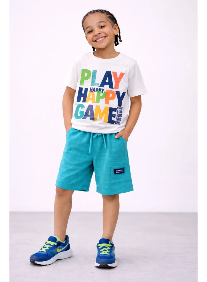 Boys’ 2-Piece Set – “Play Happy Game” Graphic T-Shirt & Textured Shorts